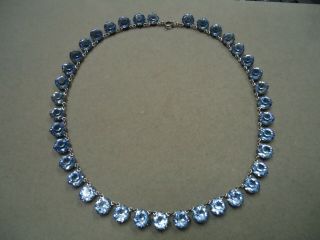 Vintage Art Deco Sterling Silver Sky Blue Sparkly Open Back Crystal Necklace