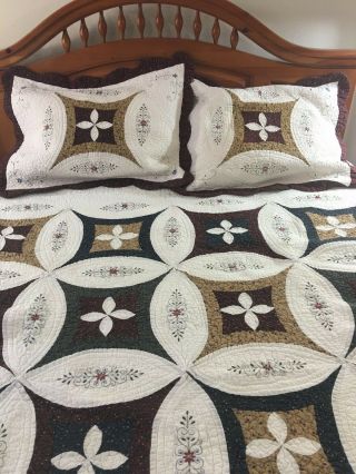 Vintage Robbing Peter To Pay Paul W Embroidery Accents Quilt & 2 Shams 88/90