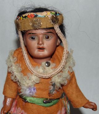 Antique Bisque Doll Scowling Indian Armand Marseille Great Costume