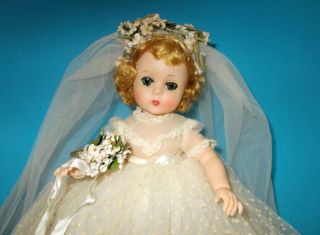 Vintage 11 1/2 " Ma Lissy Doll Ao In Tagged Dotted Swiss Bridal Gown 1956