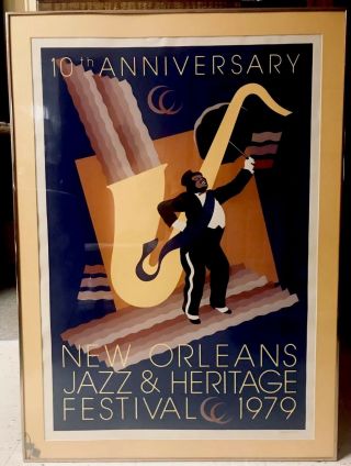 Vintage 1979 Orleans Jazz Fest & Heritage Festival Poster Framed Martinez 10