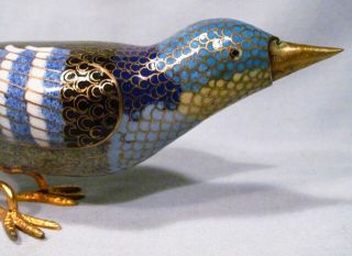Vintage Cloisonne Enamel Gilded Gold Blue Bird Figurine Pair Set - Fabulous 4