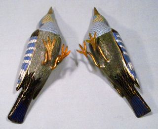 Vintage Cloisonne Enamel Gilded Gold Blue Bird Figurine Pair Set - Fabulous 6