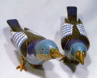 Vintage Cloisonne Enamel Gilded Gold Blue Bird Figurine Pair Set - Fabulous 7