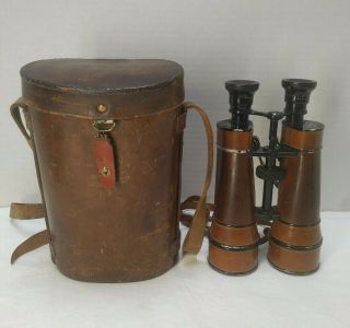 Vintage German Leather Covered Binoculars Busch Terlux 10x W/ Case York