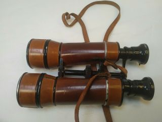 Vintage German Leather Covered Binoculars Busch Terlux 10X W/ Case York 8