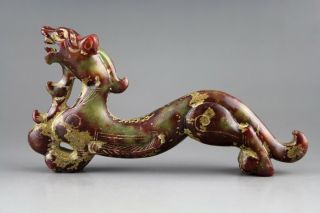 4.  9  Chinese Old Green Red Jade Hand - Carved Dragon Statue Collect 1083
