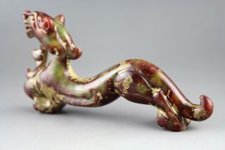 4.  9  Chinese old green red jade hand - carved dragon statue collect 1083 4