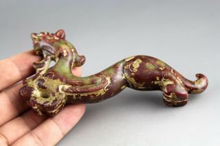 4.  9  Chinese old green red jade hand - carved dragon statue collect 1083 5