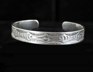 Vintage Native American Old Pawn Navajo Sterling Silver Etched Cuff Bracelet 6 "