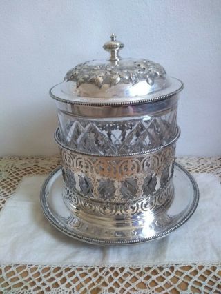 Antique Victorian Biscuit Silver Plated Cristal Box