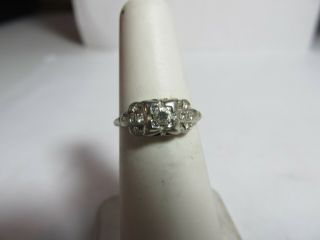 Vintage 18k Solid White Gold Ring With Natural Diamonds Made In 1940