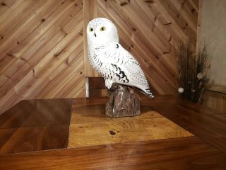 Snowy owl wood carving birds of prey owl decoy duck decoy Casey Edwards 10