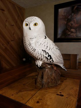 Snowy owl wood carving birds of prey owl decoy duck decoy Casey Edwards 3