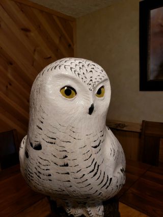 Snowy owl wood carving birds of prey owl decoy duck decoy Casey Edwards 4