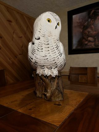 Snowy owl wood carving birds of prey owl decoy duck decoy Casey Edwards 5