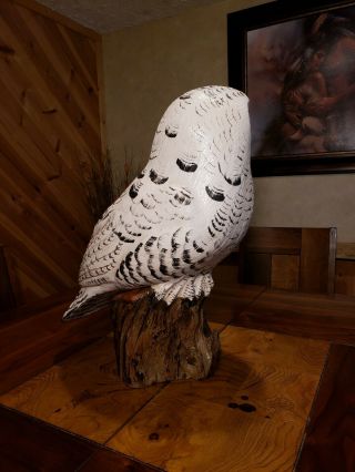 Snowy owl wood carving birds of prey owl decoy duck decoy Casey Edwards 6
