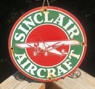 Vintage Sinclair Aviation Gasoline Porcelain Sign Service Station Gas Pump Plate