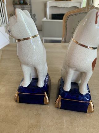 Vintage 2 FITZ & FLOYD Porcelain Cats on Blue Pillows Figurines Bookends 4