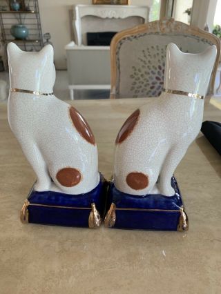 Vintage 2 FITZ & FLOYD Porcelain Cats on Blue Pillows Figurines Bookends 7
