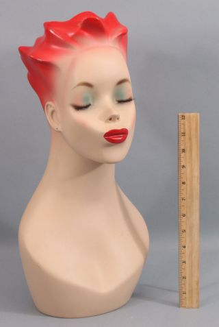 Vintage Retro Punk Stylish Female Mannequin Bust Red Hair Kissing Lips Eyelashes