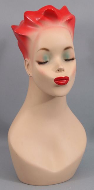 Vintage Retro Punk Stylish Female Mannequin Bust Red Hair Kissing Lips Eyelashes 2