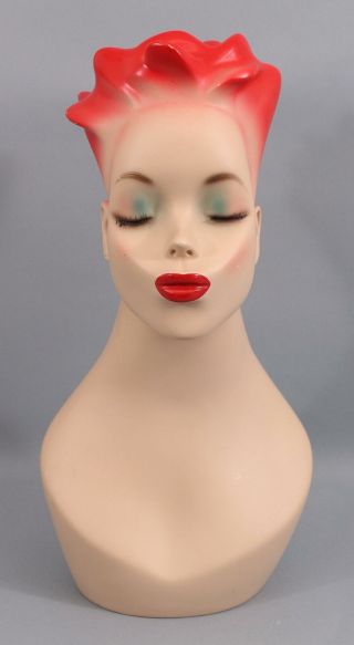 Vintage Retro Punk Stylish Female Mannequin Bust Red Hair Kissing Lips Eyelashes 3