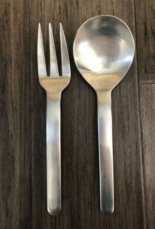 Solid Serving Spoon And Fork - Vintage Retroneu Scan Pattern 18/8 Stainless