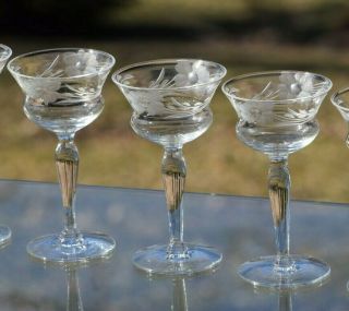 Vintage Etched Wine Cordials - Glasses,  Set of 5,  3 oz After Dinner Drinks 2
