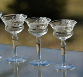 Vintage Etched Wine Cordials - Glasses,  Set of 5,  3 oz After Dinner Drinks 8