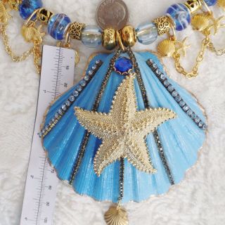 Hand Painted Seashell Necklace Earrings Vintage Starfish One of a Kind 4