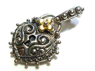 1 1/8 " Ornate Barbara Bixby Sterling Silver 18k Gold Padlock Lock Heart Pendant