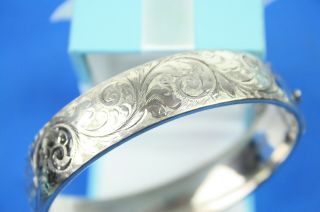 Vintage Silver Georg Jensen Half Engraved Bangle Bracelet London Hallmark C1957 4