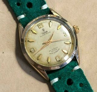 Vintage Rolex Tudor 7965 Oyster Prince Automatic Watch Gold Cap 34mm Case