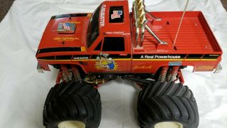 Vintage Tamiya Red Clod Buster 4x4x4 R/c Monster Truck With Charger And Remote