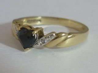 Stunning Vintage Heart Shaped Sapphire & Diamond 9k Gold Ring Size O By Gj