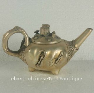 Old Chinese Silve Copper Hand Made Teapot With Qianlong Mark D01 3
