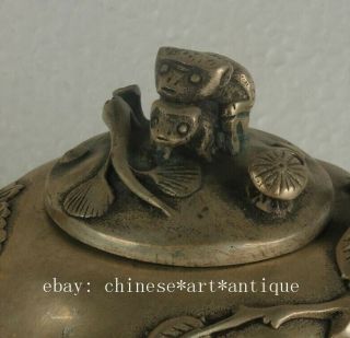 Old Chinese Silve Copper Hand Made Teapot With Qianlong Mark D01 5