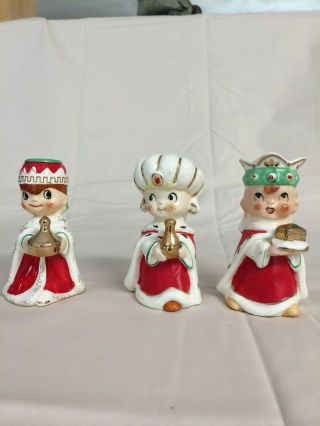 Vintage Christmas Ceramic 3 Wise Men,  Candle Holders,  Bell,  Holt Howard
