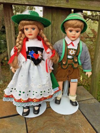 Vintage 13 " Schneider Folklore Black Forest Germany Porcelain Doll Set Of 2 ❤️j8
