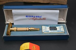 Vintage Gillette 1958 Gold Toggle D1 Safety Razor Adjustable 1 - 9 Boxed