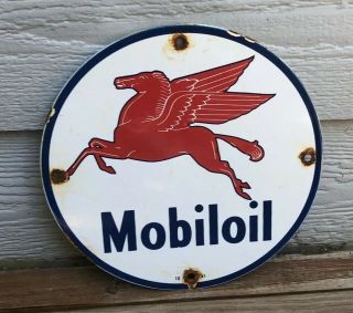 Vintage Mobiloil Gasoline Porcelain Sign,  Gas Station,  Pump Plate,  Mobil Oil