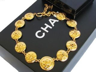 Authentic Vintage Chanel Cc Quilt Coin Gold Tone Necklace Jewelry Custom