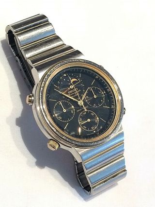 Rare Black Dial Vintage Seiko Chronograph Moonphase 7a48 5000 Mens Watch