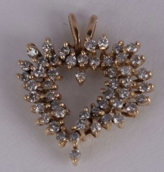 Vintage Fine 14k Yellow Gold & Cluster 1 Tcw Diamonds Large Heart Pendant