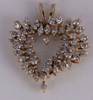 Vintage fine 14k Yellow gold & cluster 1 TCW diamonds large heart pendant 2