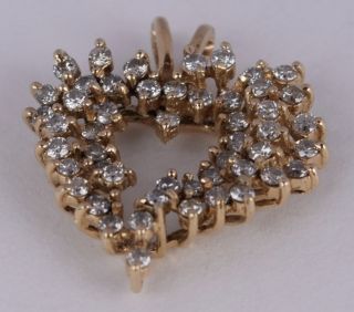 Vintage fine 14k Yellow gold & cluster 1 TCW diamonds large heart pendant 3