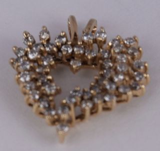 Vintage fine 14k Yellow gold & cluster 1 TCW diamonds large heart pendant 4
