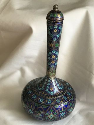 Vintage Sterling Silver 925 Enamel India Perfume Bottle Or Vase Not Scrap