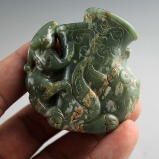 2.  2  Chinese Old Green Jade Hand - Carved Dragon Wine Cup Statue Pendant 0214